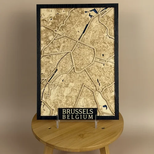 brus-a4-b Brussels Wooden Layered Map Wall Art
