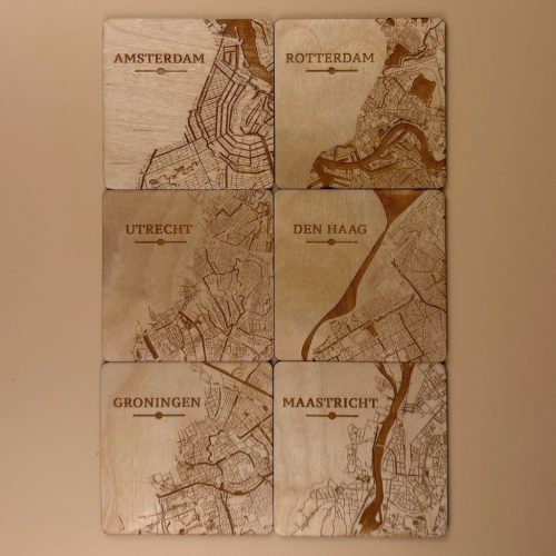 14 Set Onderzetters Nederlandse Steden – Set van 6 Nederlandse Stads-onderzetters