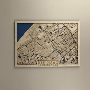 La Haye Carte en bois de La Haye – Décoration murale de ville réalisée à la main