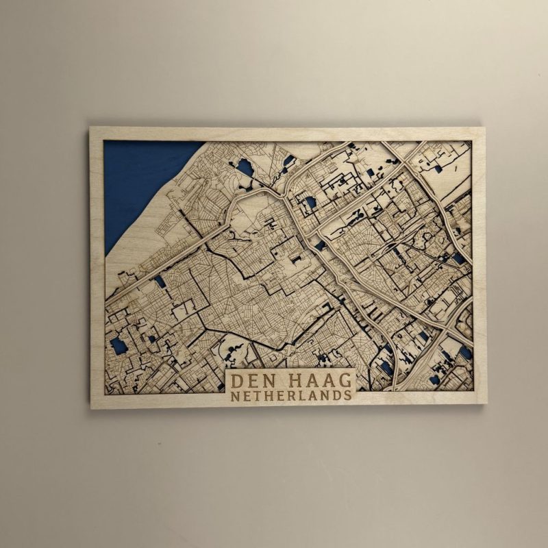 La Haye Carte en bois de La Haye – Décoration murale de ville réalisée à la main