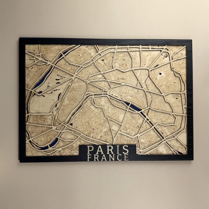 Carte de Paris en bois – Décoration murale de la ville réalisée à la main