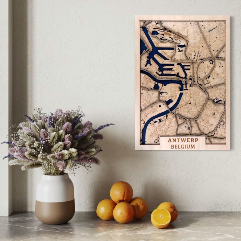 Antwerp Wooden Map – Handmade City Wall Art