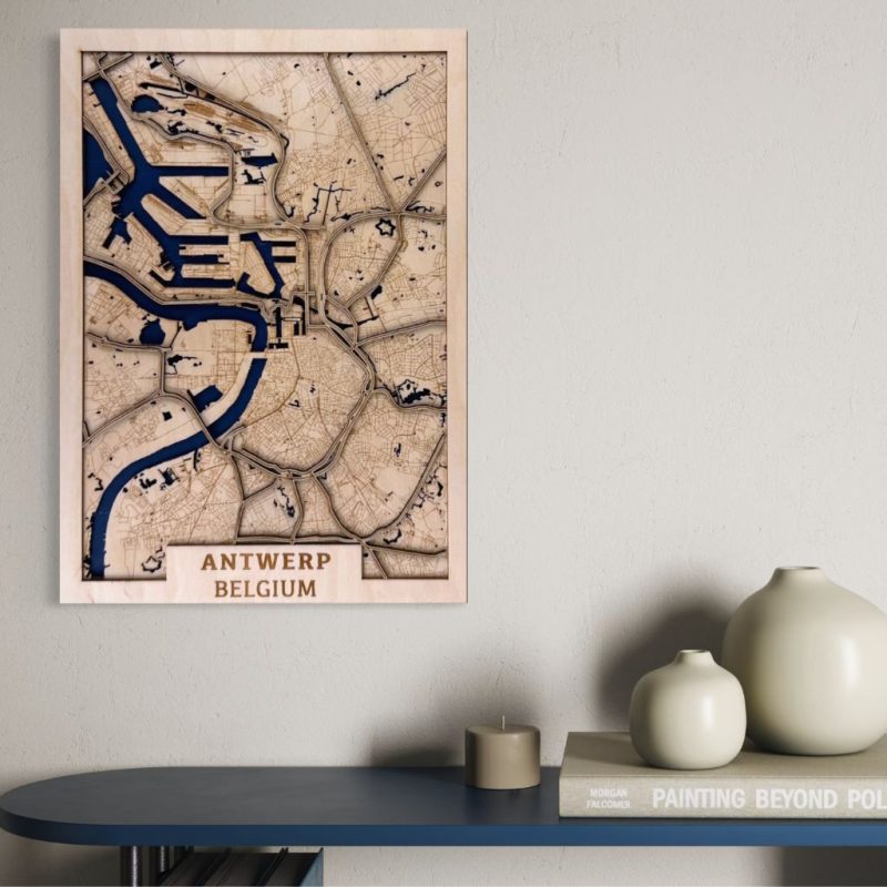 Antwerp Wooden Map – Handmade City Wall Art