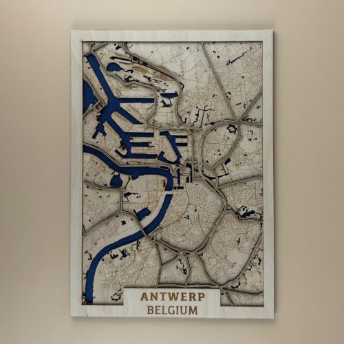 Antwerp Wooden Map – Handmade City Wall Art